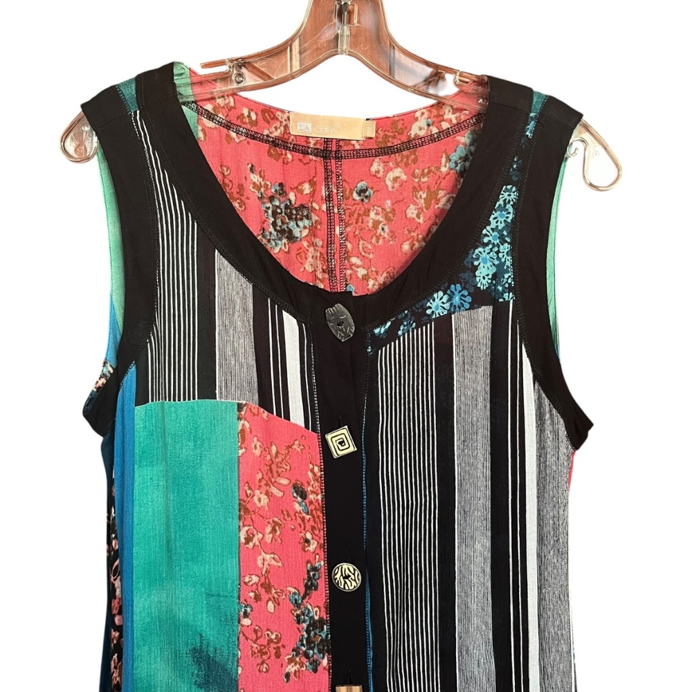 La Cera Multicolor Rayon Patchwork Button Front S… - image 3
